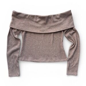 Lovers and Friends Off The Shoulder Ribbed Knit Sweater Oat Tan Long Sleeve‎ S